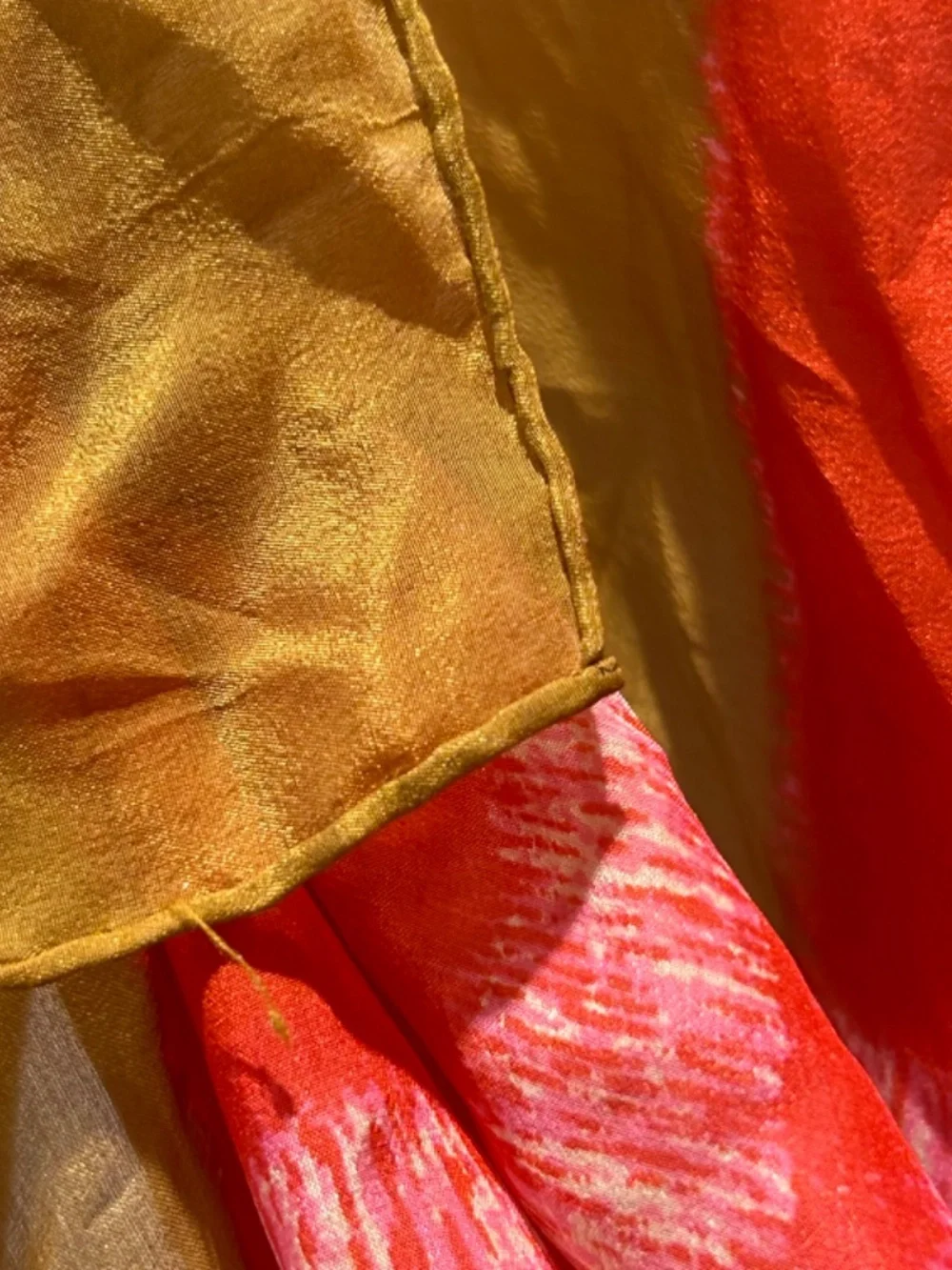 Vintage Silk Scarf 30x30, Hand Rolled Edge, Coral Pink Olive Gold Plaid Square